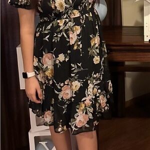 Floral Black Maternity Dress